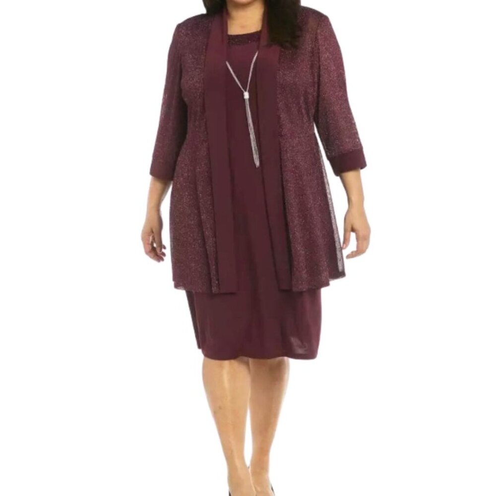 NWT R&M Richards 3 Piece Metallic Burgundy Dress Set – Size 16